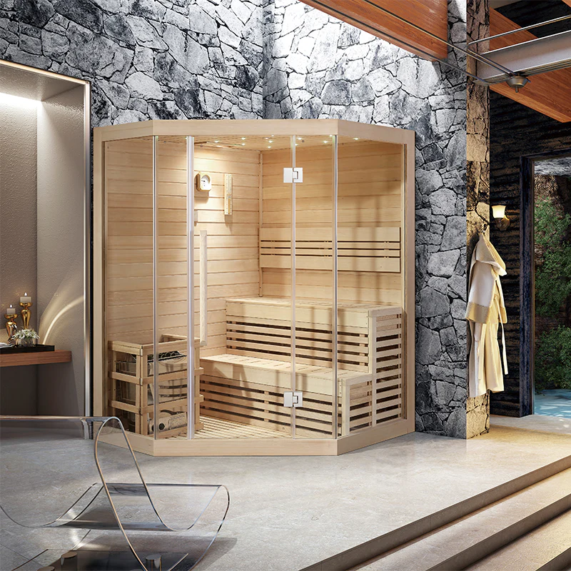 Warrior Plunge customizable sauna in a premium stone-walled interior